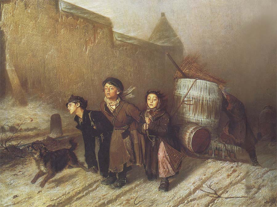 Vasily Perov Apprentices Pulling a Water Barrel